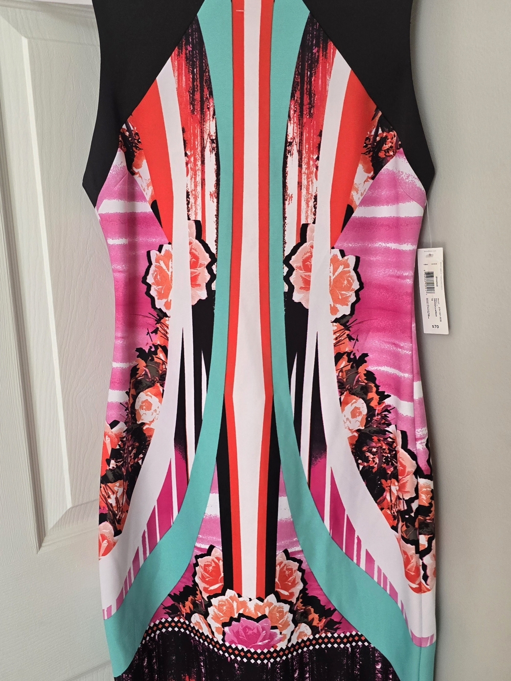 Bisou Bisou Sleeveless Maxi Dress in Pink, Teal and Black